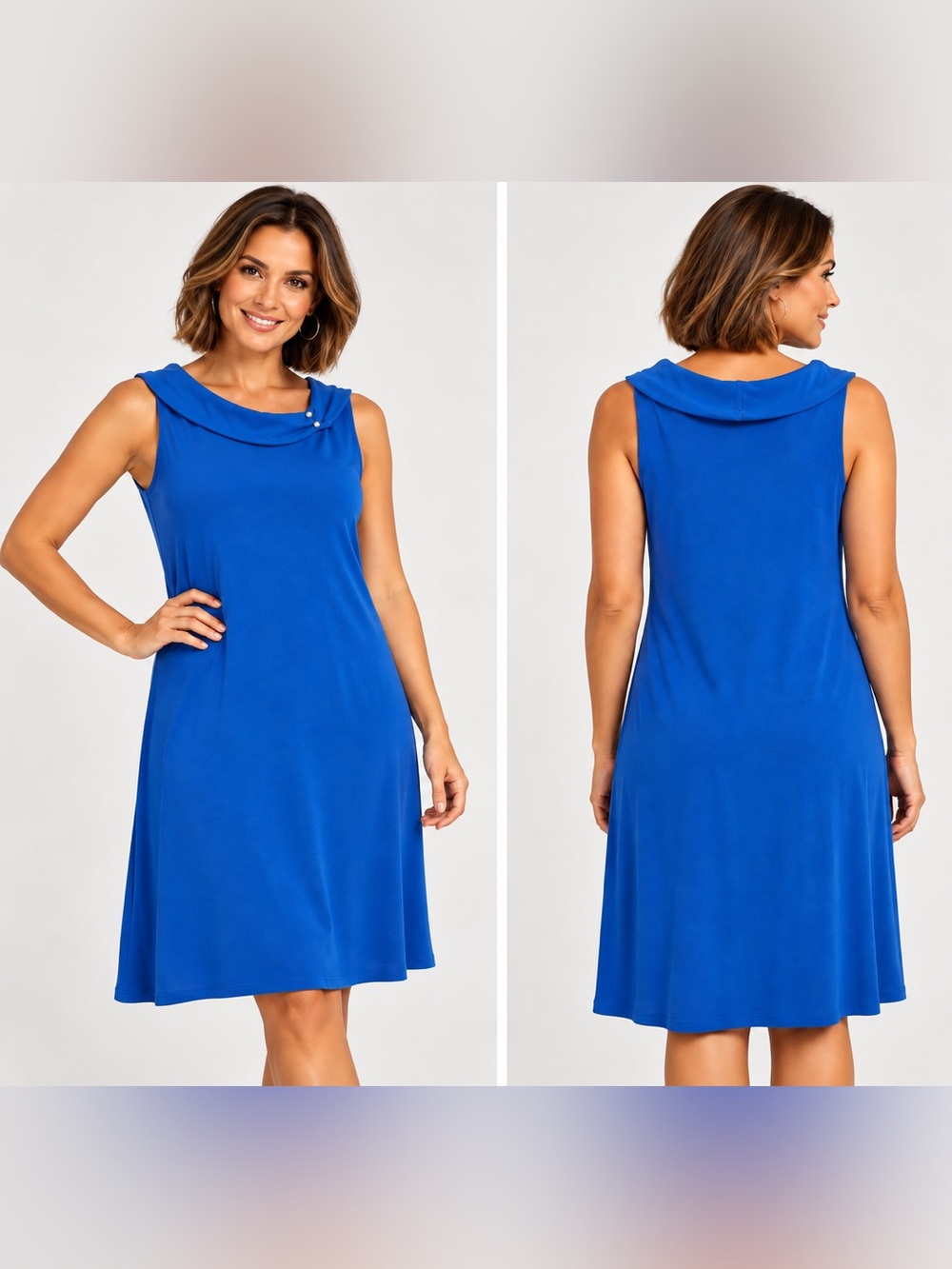 Rafaella Sleeveless Cowl Neck Dress in Electric Blue